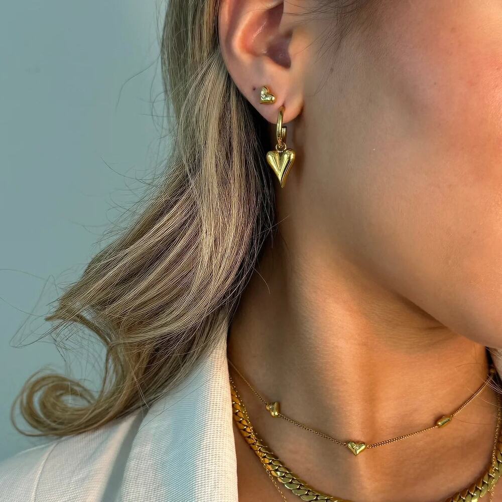 Luxury Heart Pendant Hoop Earrings 18K Gold Plated Stainless Steel - Picture 5 of 11